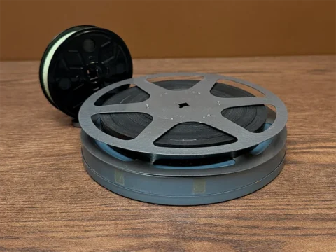16mm motion picture film reels and film cans