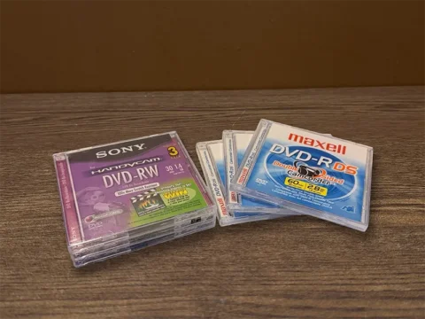 Mini DVD-R and DVD-RW camcorder discs in cases