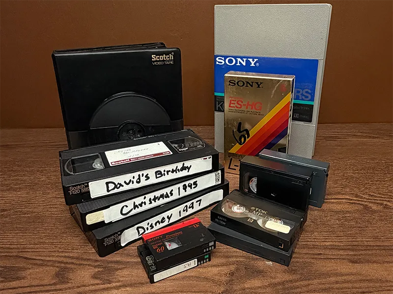 VHS, Betamax, U-matic and camcorder video tapes for video tape transfer and digitization