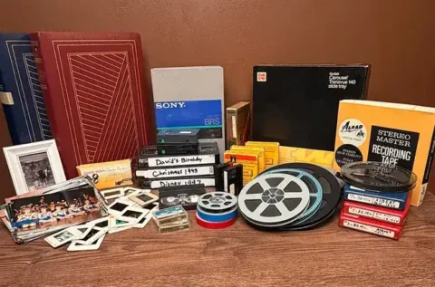 Videotapes, movie film, photographs, slides and audio recordings for media transfer