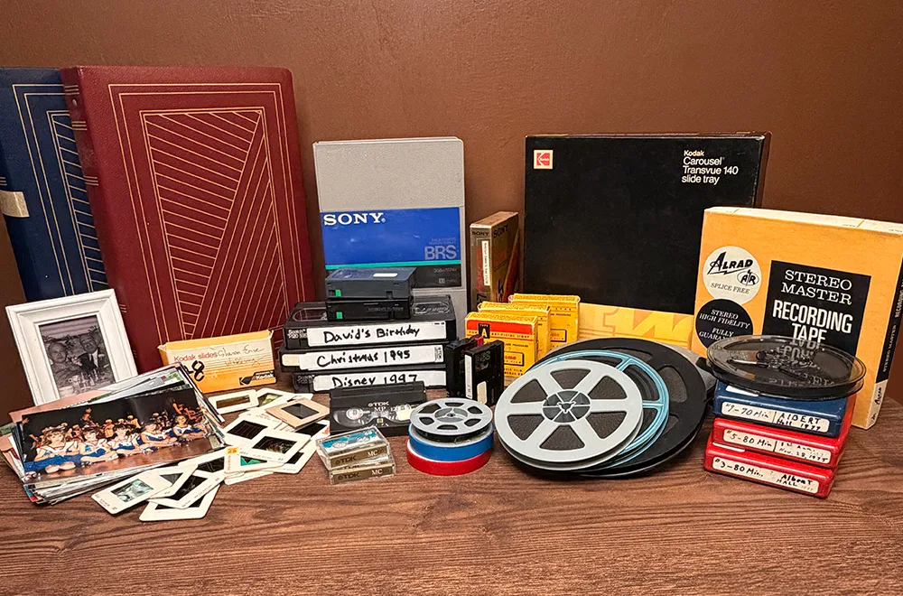Videotapes, movie film, photographs, slides and audio recordings for media transfer