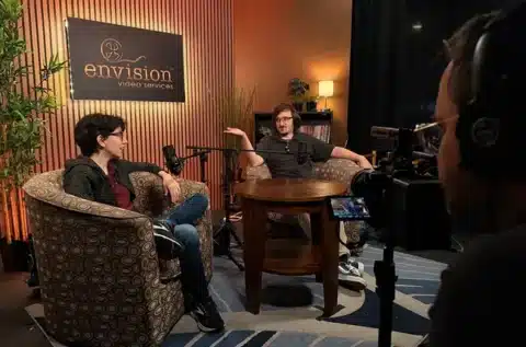 Envision Video Services crew filming a professional interview in its New Jersey studio