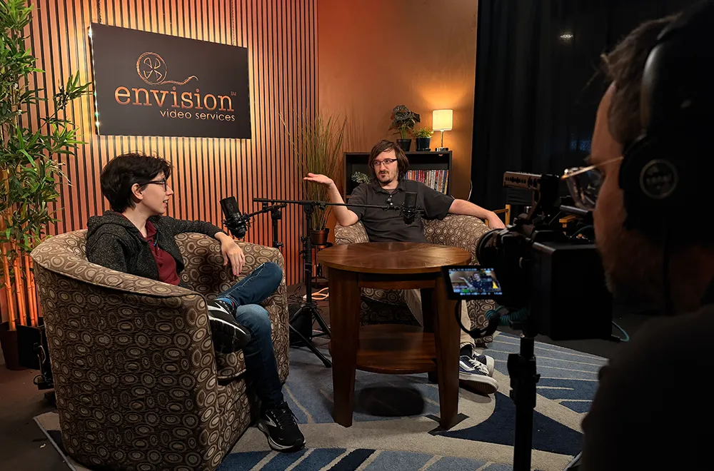 Envision Video Services crew filming a professional interview in its New Jersey studio