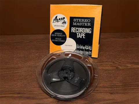 Reel-to-reel audio recording tape and storage box