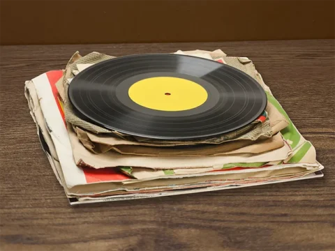 Vintage vinyl records in original paper sleeves